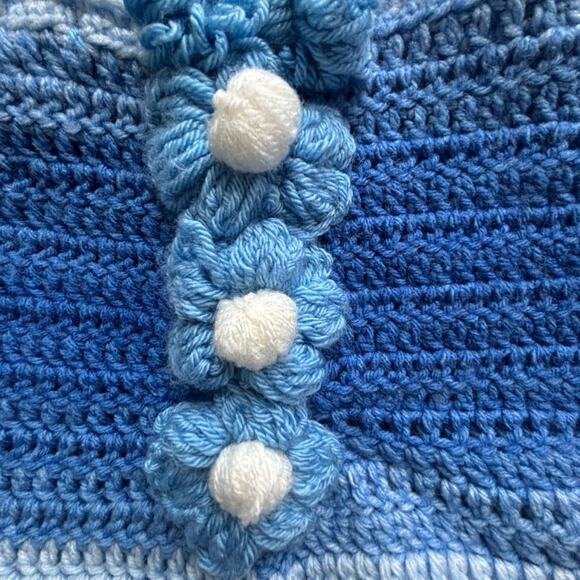 Handmade Blue Crochet Flower Tank Top Art Knit Dopamine Dressing - Picture 2 of 6